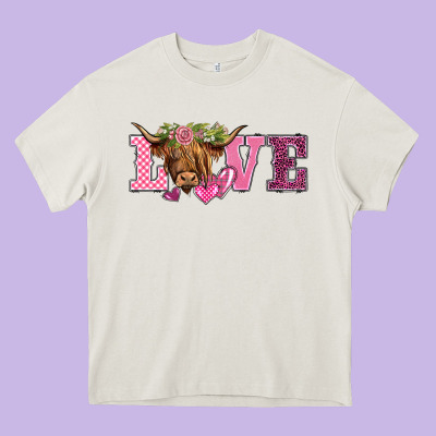 Valentine's Day Love Highland Cow Heavy Core Tee Designed By Barkaloodesign