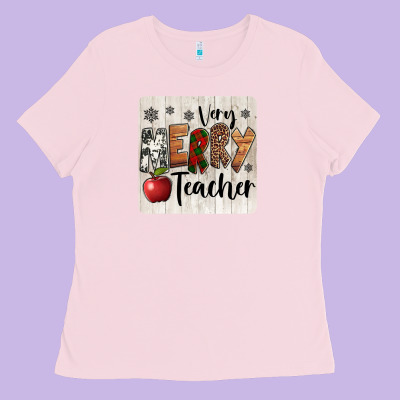 Very Merry Teacher Christmas Coaster Ladies Tee Designed By Jasminsmagicworld