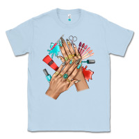 Dusty Blue Western Nail Art With Nail Material Bbs Classic Tee - BundleAndBundleShop