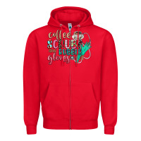 Red coffee scrubs and rubber gloves Zipper Hoodie - CowGirlArtShop