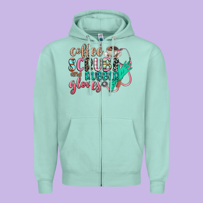 Coffee Scrubs And Rubber Gloves Zipper Hoodie Designed By Cowgirlartshop