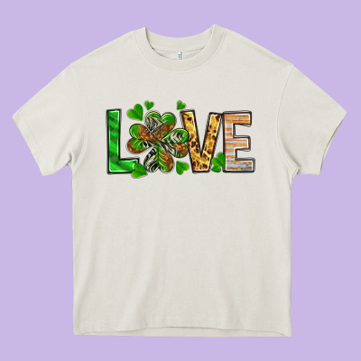 Love Luck With Clover Heavy Core Tee Designed By Nancycooperartshop
