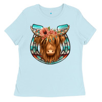 Baby Blue highland cow serape floral headband horseshoe Ladies Tee - Jasminsmagicworld