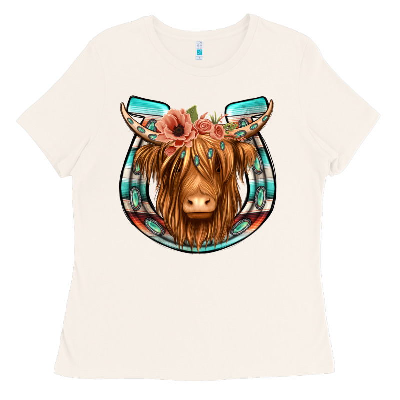Highland Cow Serape Floral Headband Horseshoe Ladies Tee by Jasminsmagicworld | Teevron