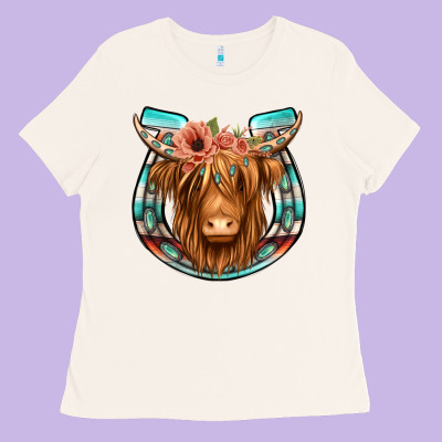 Highland Cow Serape Floral Headband Horseshoe Ladies Tee Designed By Jasminsmagicworld
