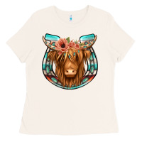 Bone highland cow serape floral headband horseshoe Ladies Tee - Jasminsmagicworld