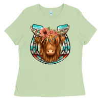 Matcha highland cow serape floral headband horseshoe Ladies Tee - Jasminsmagicworld
