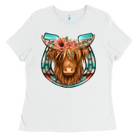 White highland cow serape floral headband horseshoe Ladies Tee - Jasminsmagicworld