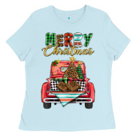 Baby Blue merry christmas truck Ladies Tee - BarkalooDesign