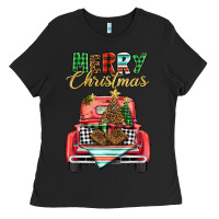 Black merry christmas truck Ladies Tee - BarkalooDesign