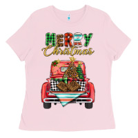 Bubblegum Pink merry christmas truck Ladies Tee - BarkalooDesign