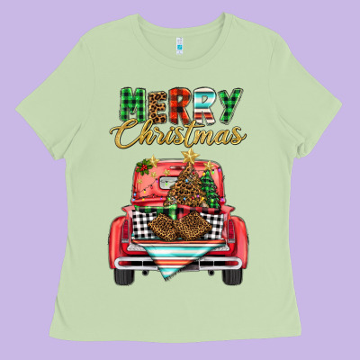 Merry Christmas Truck Ladies Tee Designed By Barkaloodesign