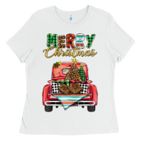 White merry christmas truck Ladies Tee - BarkalooDesign