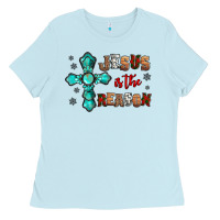 Baby Blue jesus is the reason for this season christmas Ladies Tee - Jasminsmagicworld