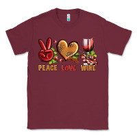 Burgundy Peace Love Wine Classic Tee - BundleAndBundleShop