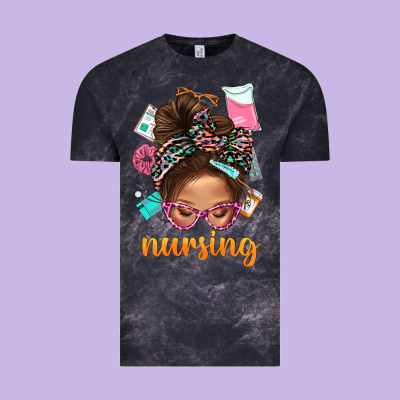 Messy Bun Nursing With Leopard Glasses Bbs Vintage Tee Designed By Bundleandbundleshop