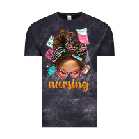Cloud Black Messy Bun Nursing With Leopard Glasses Bbs Vintage Tee - BundleAndBundleShop