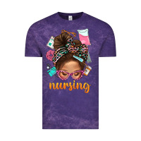 Cloud Purple Messy Bun Nursing With Leopard Glasses Bbs Vintage Tee - BundleAndBundleShop