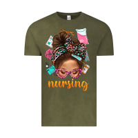 Vintage Olive Messy Bun Nursing With Leopard Glasses Bbs Vintage Tee - BundleAndBundleShop