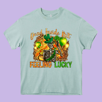 Dead Inside But Feeling Lucky Heavy Core Tee Designed By Nancycooperartshop