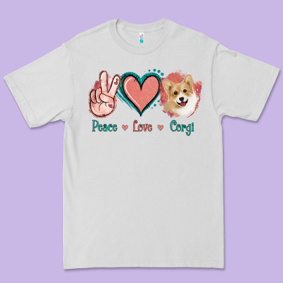 Peace Love Corgi Premium Tee Designed By Jasminsmagicworld
