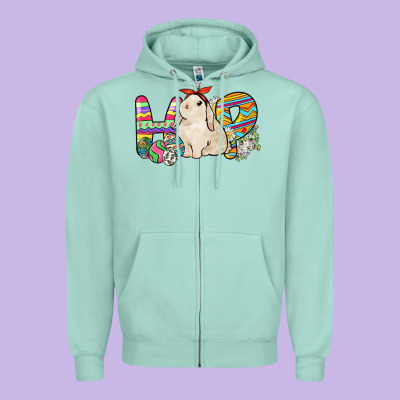 Hop Rabbit Easter Day Zipper Hoodie Designed By Howdyjamesfarm