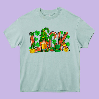Luck With Gnome And Beer Heavy Core Tee Designed By Nancycooperartshop