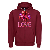 Burgundy Love heart balloons Valentine's Day Zipper Hoodie - HowdyJamesFarm