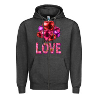 Charcoal Heather Love heart balloons Valentine's Day Zipper Hoodie - HowdyJamesFarm