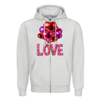 Dove Grey Love heart balloons Valentine's Day Zipper Hoodie - HowdyJamesFarm