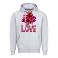 Heather Grey Love heart balloons Valentine's Day Zipper Hoodie - HowdyJamesFarm