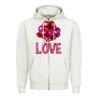 Oatmeal Heather Love heart balloons Valentine's Day Zipper Hoodie - HowdyJamesFarm