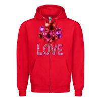 Red Love heart balloons Valentine's Day Zipper Hoodie - HowdyJamesFarm