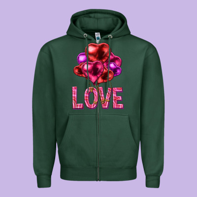 Love Heart Balloons Valentine's Day Zipper Hoodie Designed By Howdyjamesfarm