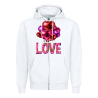 White Love heart balloons Valentine's Day Zipper Hoodie - HowdyJamesFarm