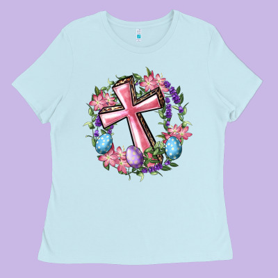 Cross With Floral Wreath And Easter Eggs Ladies Tee Designed By Ranaportraitstore