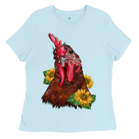 Baby Blue rooster sunflower Ladies Tee - BarkalooDesign