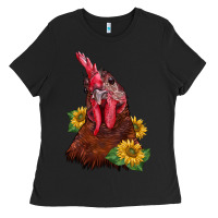 Black rooster sunflower Ladies Tee - BarkalooDesign