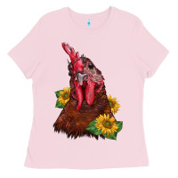 Bubblegum Pink rooster sunflower Ladies Tee - BarkalooDesign