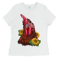 White rooster sunflower Ladies Tee - BarkalooDesign