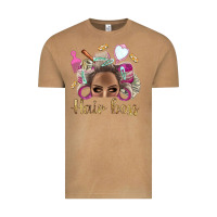 Vintage Camel Hair Boss Afro Messy Bun With Money Bbs Vintage Tee - BundleAndBundleShop