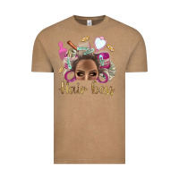 Vintage Coffee Hair Boss Afro Messy Bun With Money Bbs Vintage Tee - BundleAndBundleShop