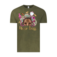 Vintage Olive Hair Boss Afro Messy Bun With Money Bbs Vintage Tee - BundleAndBundleShop