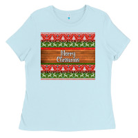 Baby Blue merry christmas knitted reindeer pattern Ladies Tee - Jasminsmagicworld