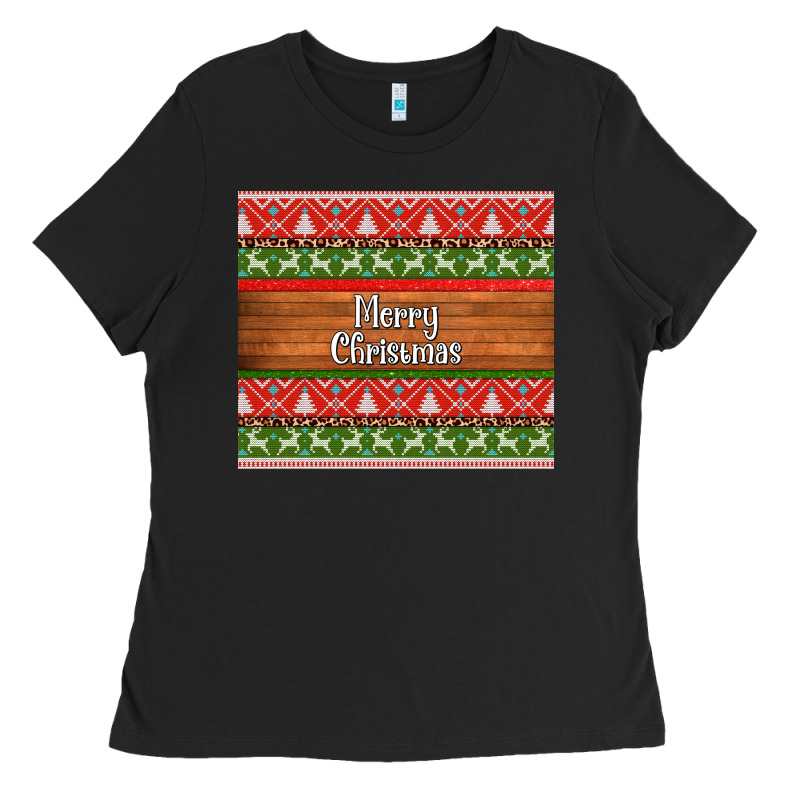 Merry Christmas Knitted Reindeer Pattern Ladies Tee by Jasminsmagicworld | Teevron
