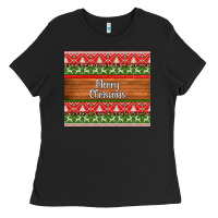 Black merry christmas knitted reindeer pattern Ladies Tee - Jasminsmagicworld