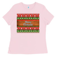 Bubblegum Pink merry christmas knitted reindeer pattern Ladies Tee - Jasminsmagicworld