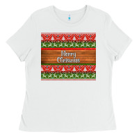 White merry christmas knitted reindeer pattern Ladies Tee - Jasminsmagicworld