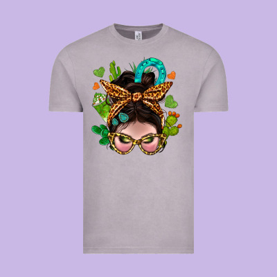 Western  Messy Bun With Cactus Vintage Tee Designed By Bundleandbundleshop