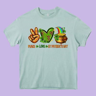 Peace Love St Patricks Day Heavy Core Tee Designed By Nancycooperartshop